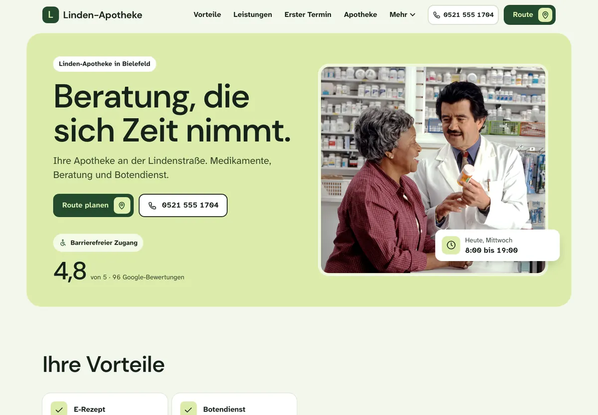 Beispiel-Website im Design Klar: Linden-Apotheke, Apotheke