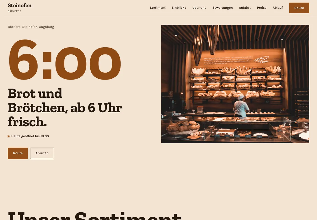 Beispiel-Website im Design Werkstoff: Bäckerei Steinofen, Bäckerei