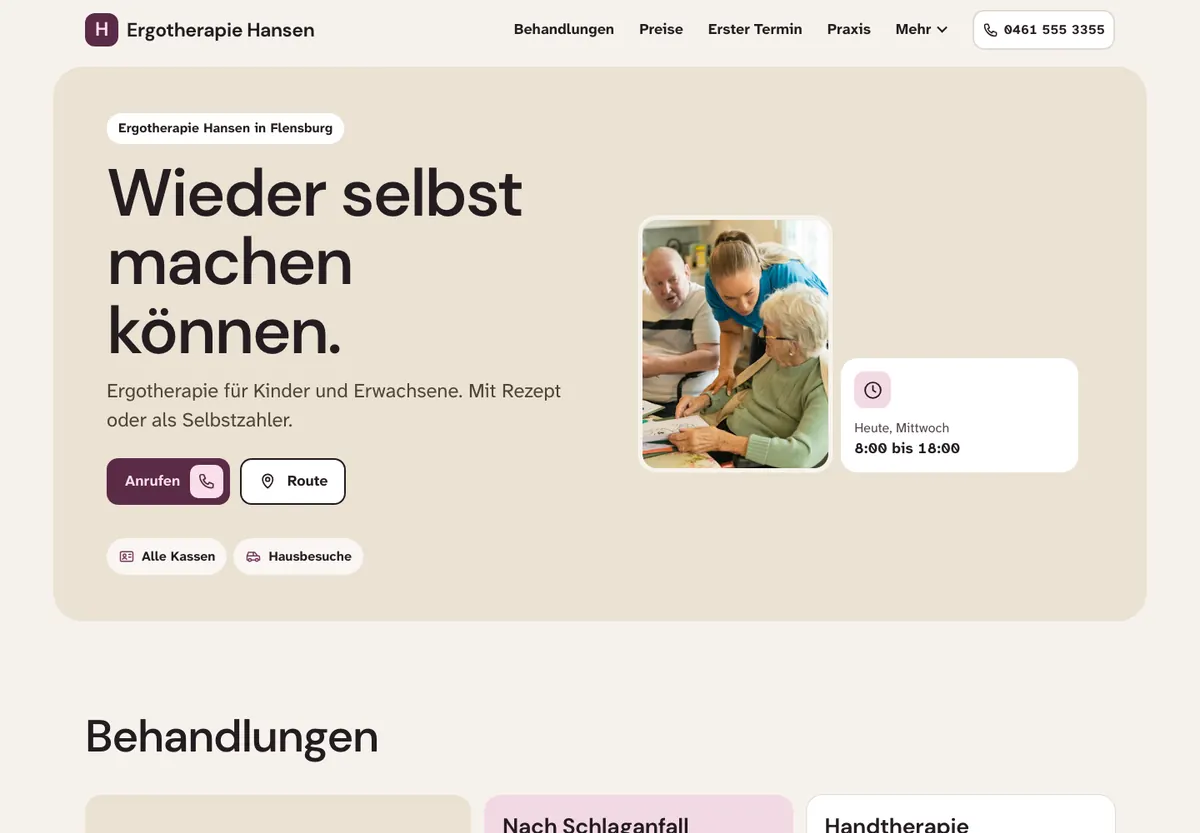 Beispiel-Website im Design Klar: Ergotherapie Hansen, Ergotherapie