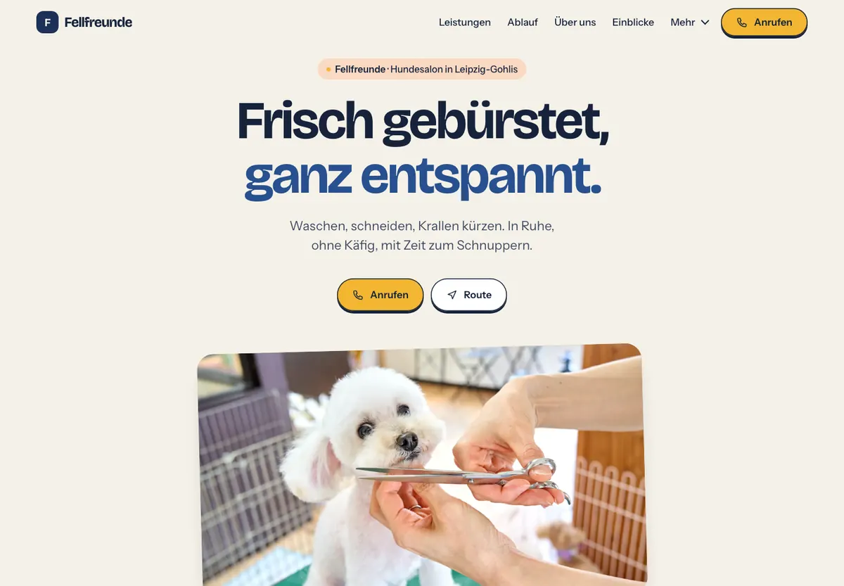 Beispiel-Website im Design Freundlich: Fellfreunde, Hundesalon