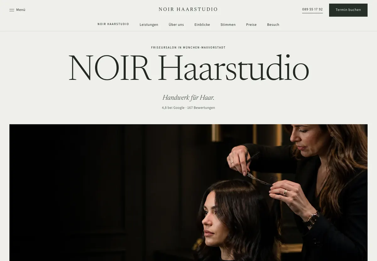 Beispiel-Website im Design Journal: NOIR Haarstudio, Friseursalon
