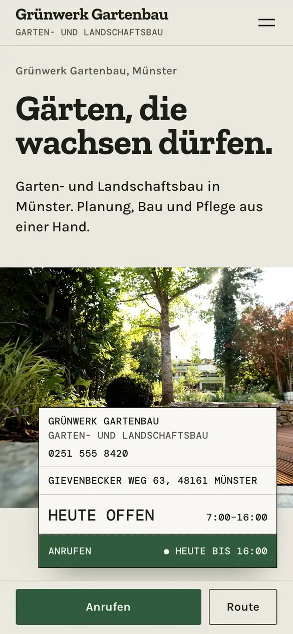 Grünwerk Gartenbau auf dem Handy
