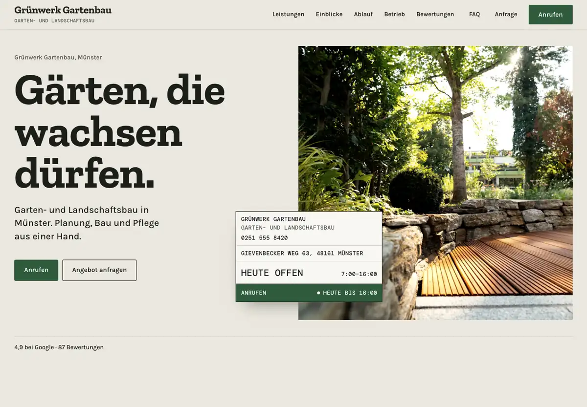 Beispiel-Website im Design Werkstoff: Grünwerk Gartenbau, Garten- und Landschaftsbau