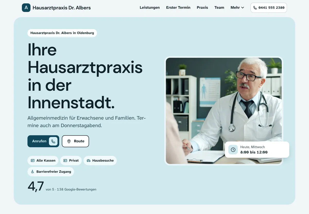 Beispiel-Website im Design Klar: Hausarztpraxis Dr. Albers, Hausarztpraxis