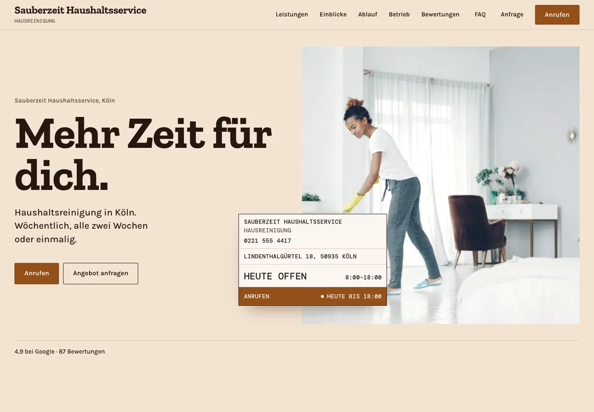 Beispiel-Website im Design Werkstoff: Sauberzeit Haushaltsservice, Hausreinigung