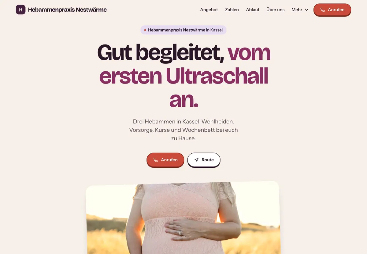 Beispiel-Website im Design Freundlich: Hebammenpraxis Nestwärme, Hebammenpraxis