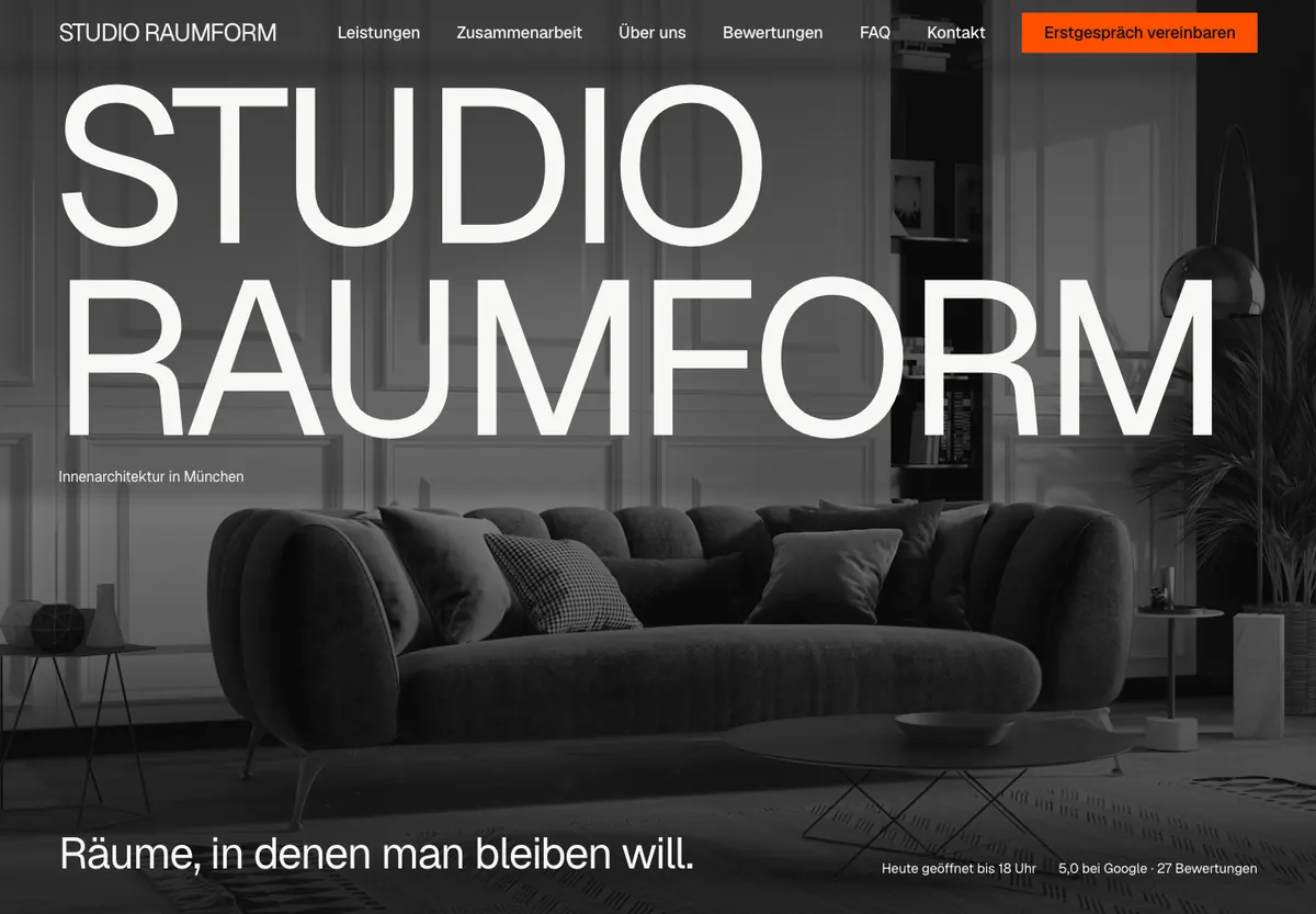 Beispiel-Website im Design Raster: Studio Raumform, Innenarchitektur