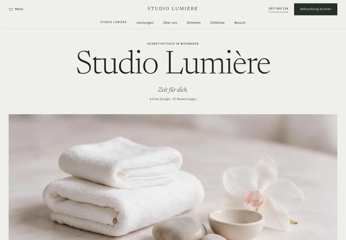 Beispiel-Website im Design Journal: Studio Lumière, Kosmetikstudio