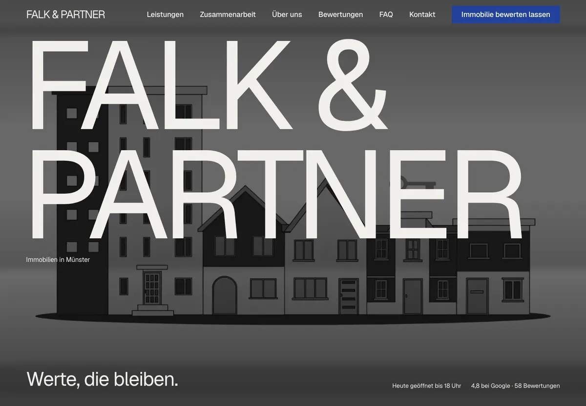 Beispiel-Website im Design Raster: Falk & Partner Immobilien, Immobilienmakler