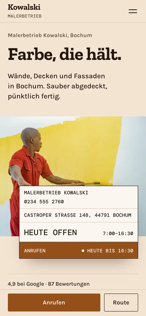 Malerbetrieb Kowalski auf dem Handy