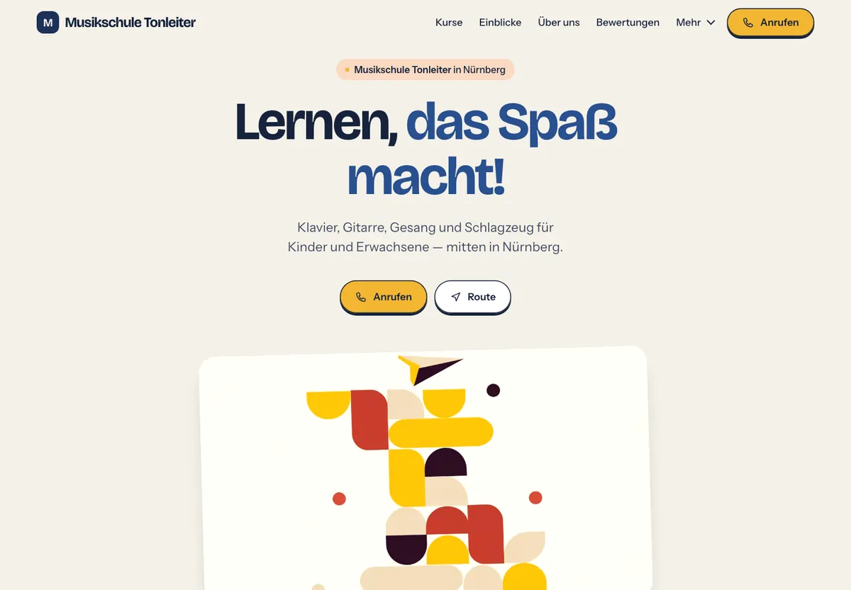 Beispiel-Website im Design Freundlich: Musikschule Tonleiter, Musikschule