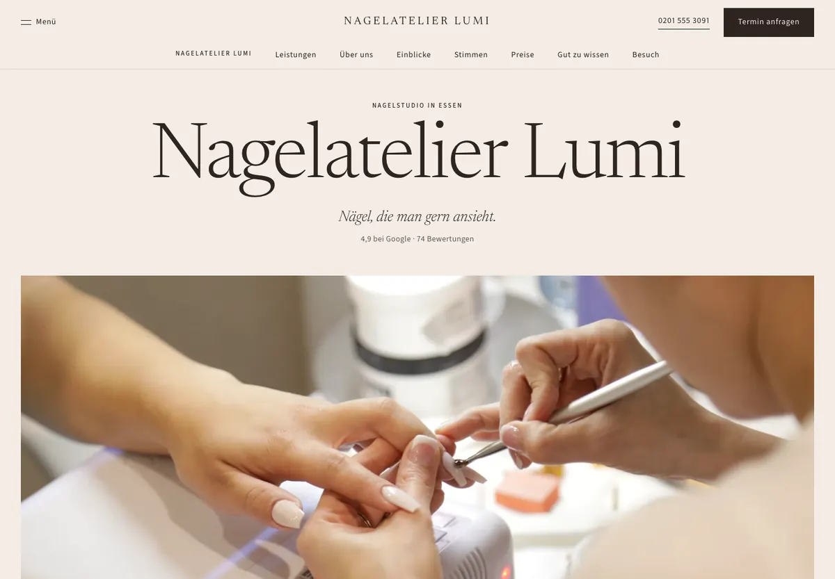 Beispiel-Website im Design Journal: Nagelatelier Lumi, Nagelstudio