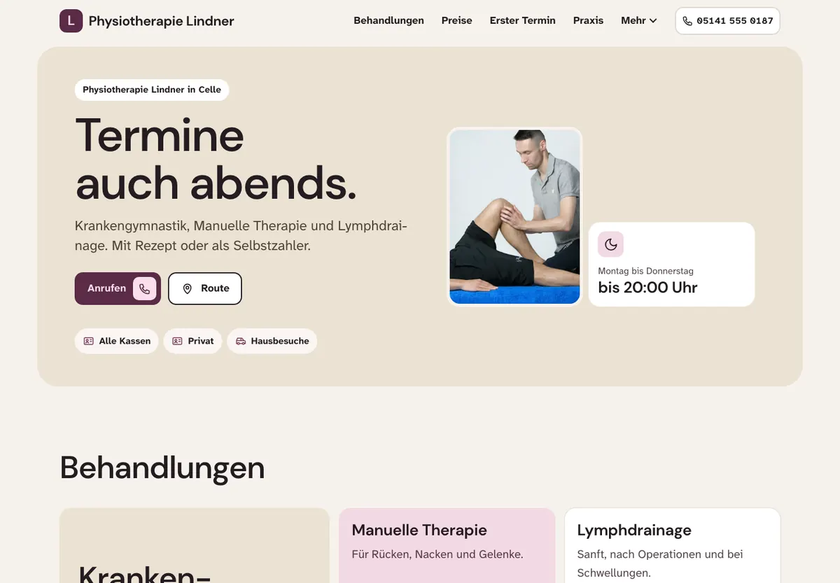 Beispiel-Website im Design Klar: Physiotherapie Lindner, Physiotherapie