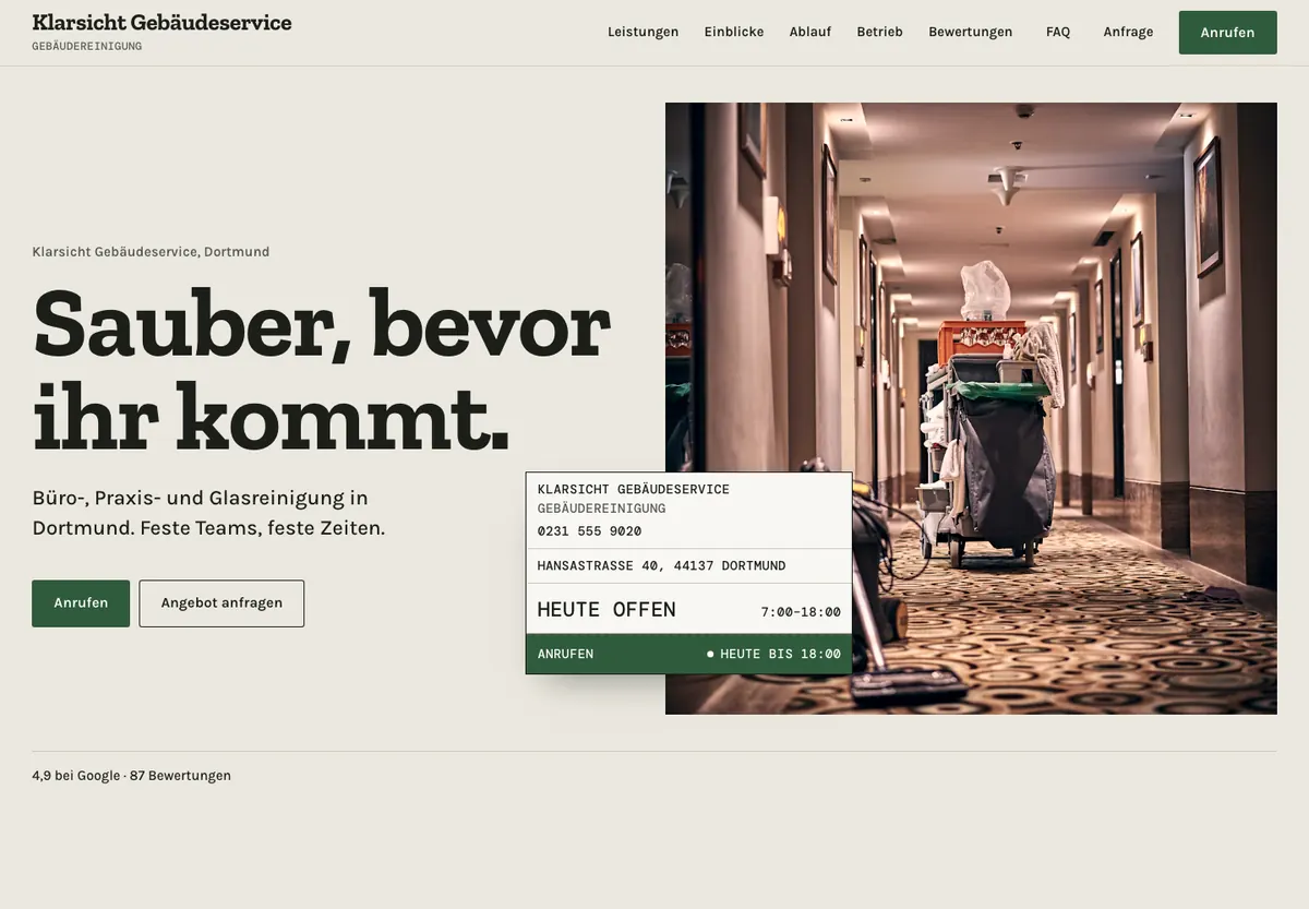 Beispiel-Website im Design Werkstoff: Klarsicht Gebäudeservice, Gebäudereinigung