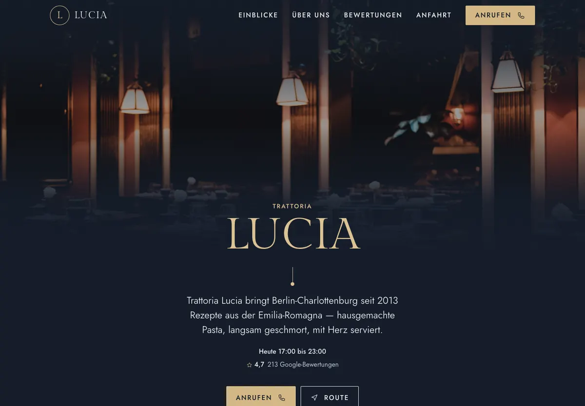 Beispiel-Website im Design Nacht: Trattoria Lucia, Restaurant