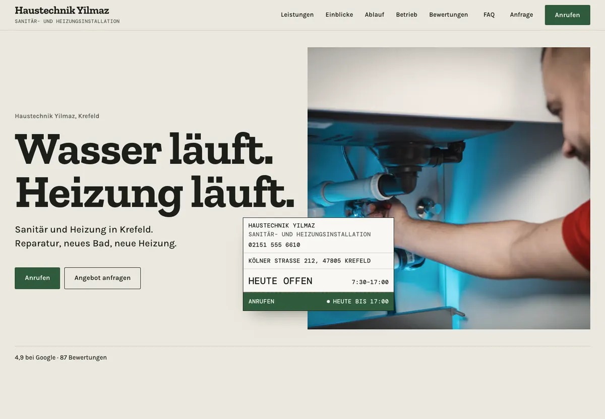Beispiel-Website im Design Werkstoff: Haustechnik Yilmaz, Sanitär & Heizung