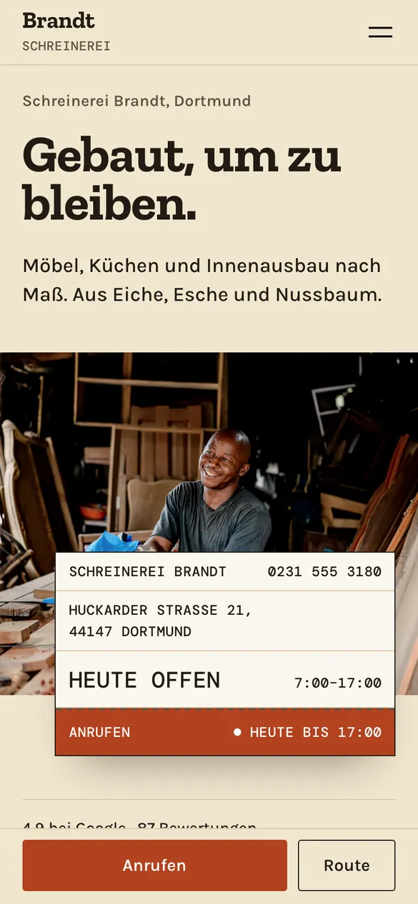 Schreinerei Brandt auf dem Handy