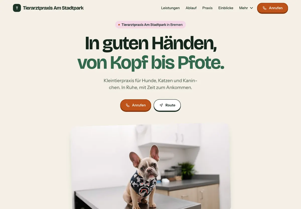 Beispiel-Website im Design Freundlich: Tierarztpraxis Am Stadtpark, Tierarztpraxis