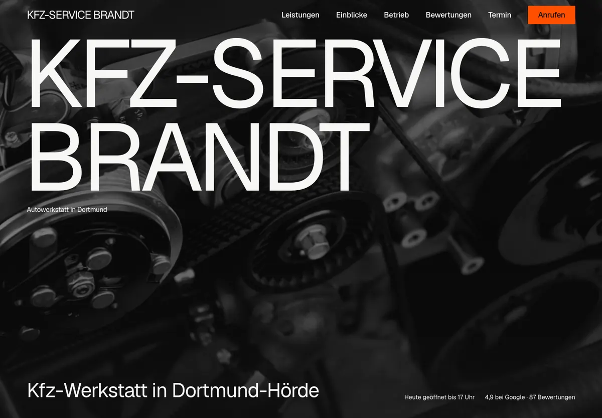 Beispiel-Website im Design Raster: Kfz-Service Brandt, Kfz-Werkstatt