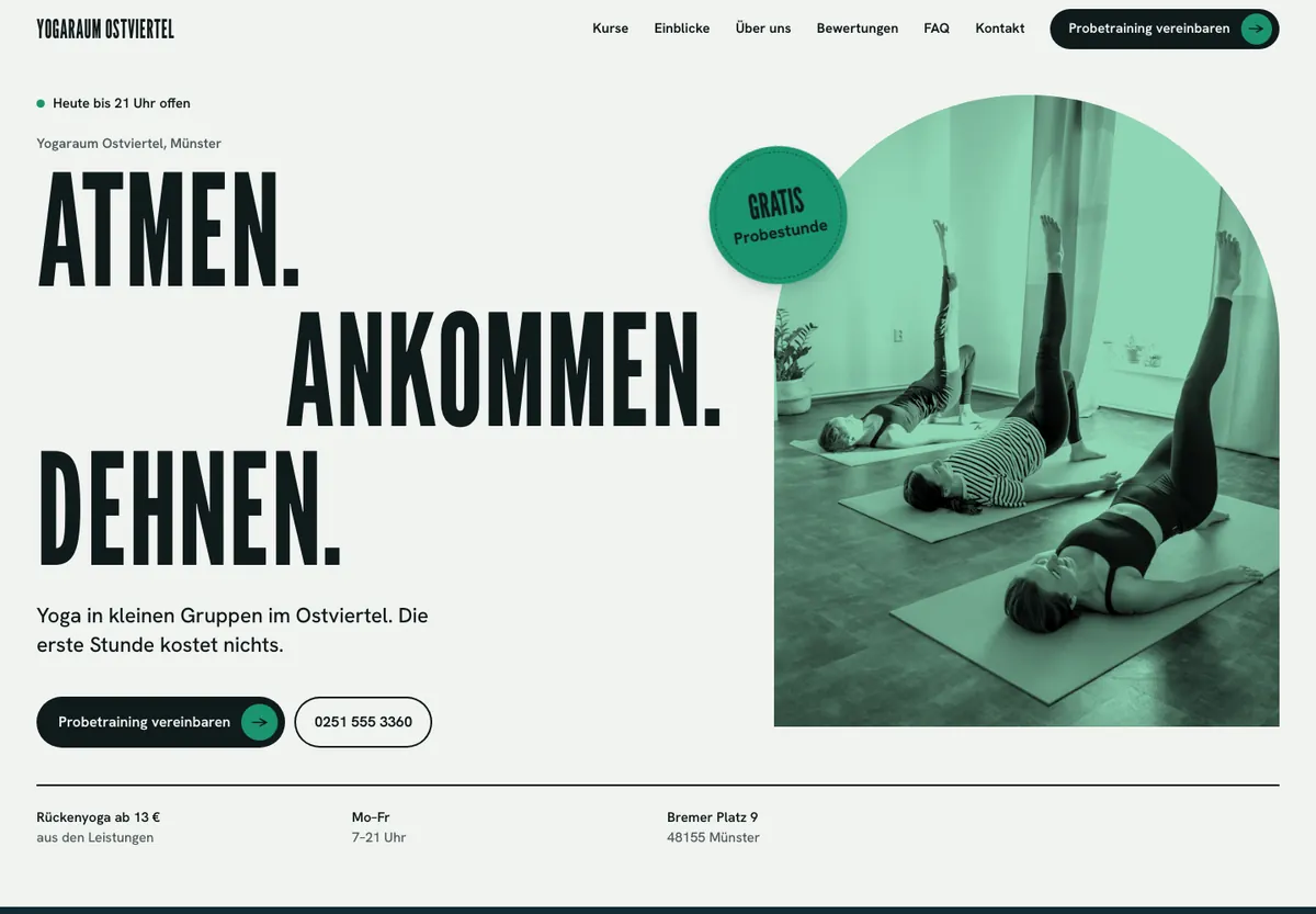 Beispiel-Website im Design Plakat: Yogaraum Ostviertel, Yogastudio